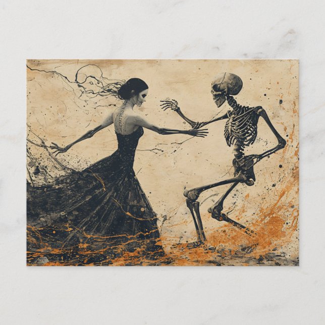 Last Dance - Vintage dancing skeleton dark art Postkarte (Vorderseite)