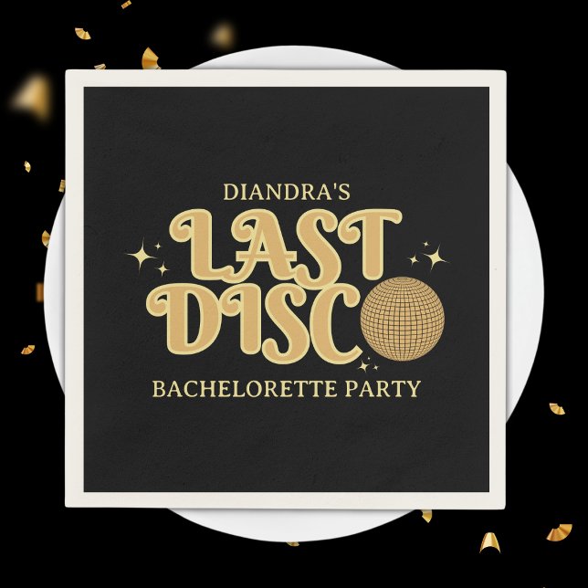 Last Disco Golden Retro 70s Bachelorette Party Serviette (Last disco golden retro bachelorette party napkins)