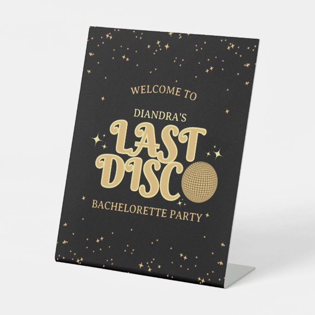 Last Disco Golden Retro Bachelorette Welcome Sockelschild (Vorderseite)