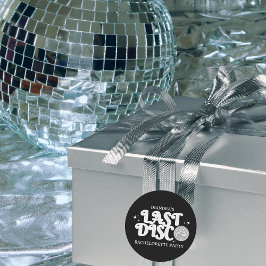 Last Disco Name Retro Silver 70s Bachelorette  Runder Aufkleber