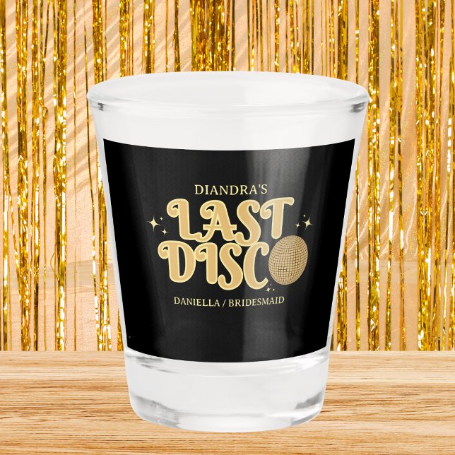 Last Disco Retro Golden & Black 70s Bachelorette  Schnapsglas (Last disco golden glitter retro bachelorette party glass)