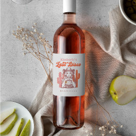 Last Disco Retro Pink Cowgirl Bachelorette Party Weinetikett