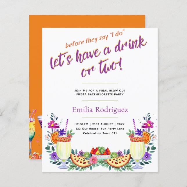 Last Flying Fiesta Cocktails Tacos Bachelorette (Vorne/Hinten)