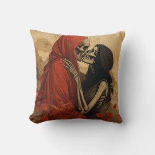 Last Kiss vintage skeleton goth art  Kissen