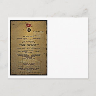 Last Menu RMS Titanic Postkarte