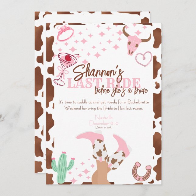 Last Ride Weekend Trip Bachelorette Party Einladung (Vorne/Hinten)