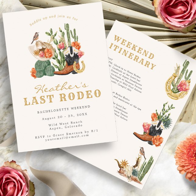 Last Rodeo Bachelorette Einladung (Watercolor Boho Wild West Last Rodeo Bachelorette Invitation by Painted Paperie
)