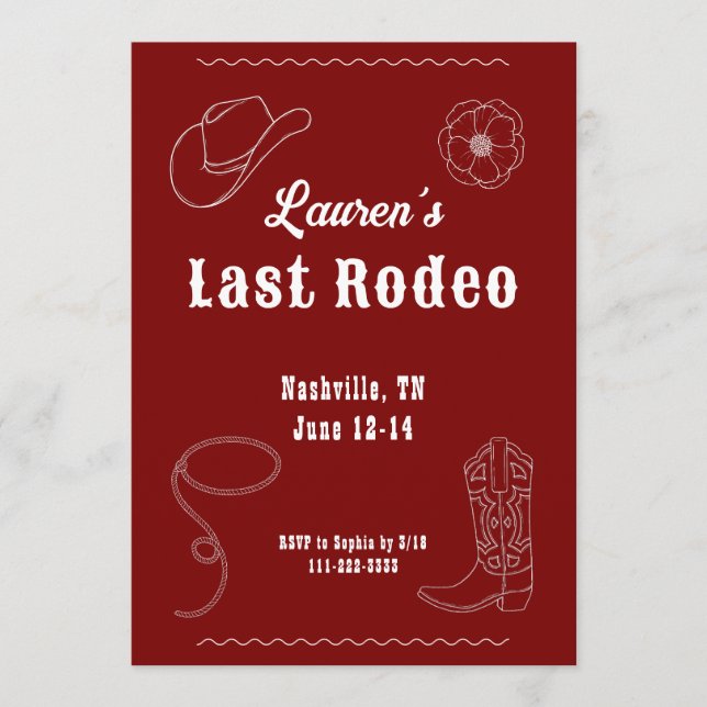 Last Rodeo Cowgirl Western Bachelorette Invitation Einladung (Vorderseite)