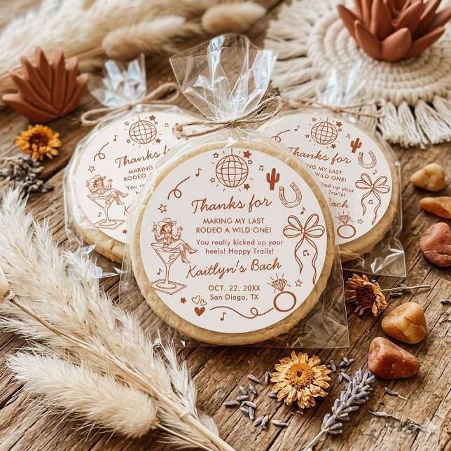 Last Rodeo Disco Cowgirl Bachelorette Party Favor Runder Aufkleber (Von Creator hochgeladen)