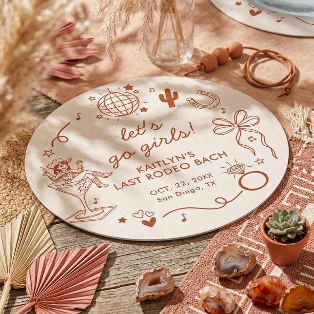 Last Rodeo Disco Cowgirl Bachelorette Party Runder Pappuntersetzer (Von Creator hochgeladen)
