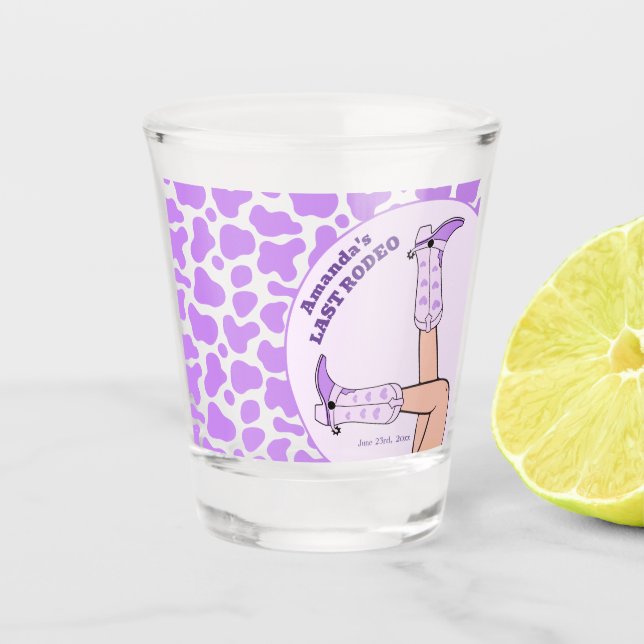 Last Rodeo Lila Cowgirl Brautparty Party Schnapsglas (Vorderseite)