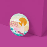 Last Sail Before the Veil Sailboat and Sunset<br><div class="desc">Help make it a bachelorette party to remember with personalized party supplies. These pins or buttons are ready to be personalized with the bride's name and feature the cute slogan LAST SAIL BEFORE THE VEIL in pink lettering along with an illustration of a sailboat on the water against an orange...</div>