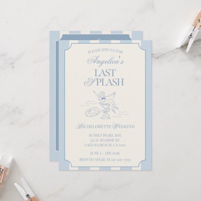 Last Splash Bachelorette Weekend Itinerary and  Einladung (Vorderseite/Rückseite Beispiel)