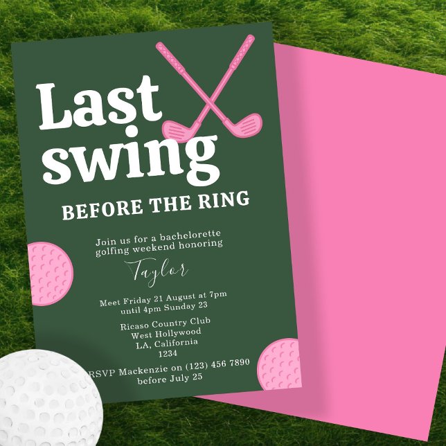 Last Swing Before The Ring Golf Bachelorette Einladung (Last Swing Before The Ring Golf Bachelorette Invitation by Ricaso. Golfing weekend for bride to be)