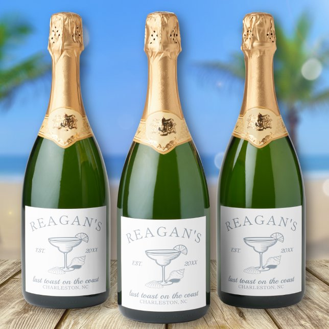 "Last Toast on Coast" Beach Junggeselinnen-Abschie ("last toast on the coast" champagne sparkling wine label bachelorette party girls weekend beach)