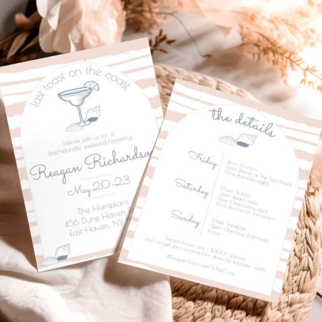 Last Toast on the Coast Beach Bachelorette Weekend Einladung (last toast on the coast bachelorette party weekend invitation cute nautical beach girls trip sea )