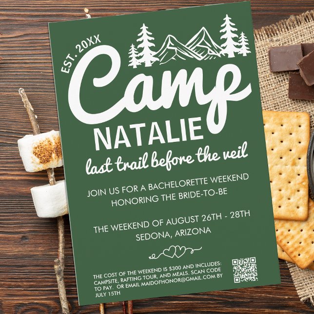 Last Trail Before The Veil Camp Bachelorette Party Einladung (Von Creator hochgeladen)