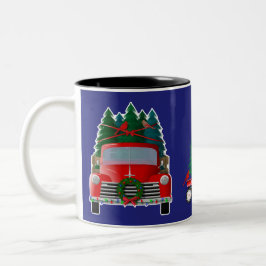 Last von Weihnachtsbaumen Kleiner roter LKW Zweifarbige Tasse