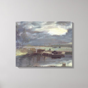 Lastkähne auf dem Stour mit Dedham Kirche im Dist Leinwanddruck