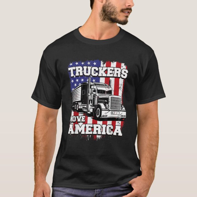Lastkraftwagen bewegen Amerikanische Flagge Semi T T-Shirt (Vorderseite)