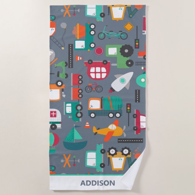 Lastkraftwagen Kids Muster Personalisiert Strandtuch (Vorderseite)