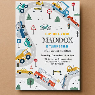 Lastkraftwagen und Autoverkehr Einladung am Geburt