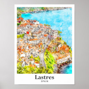 Lastres Spanien Reise Wasserfarbe Handgezeichnet Poster