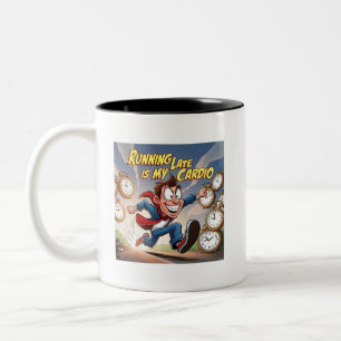 Late Late ist mein Cardio Zweifarbige Tasse