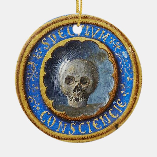 Late mittelalterlicher Manuskript-Skull Keramik Ornament (Vorne)