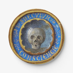 Late mittelalterlicher Manuskript-Skull Pappteller