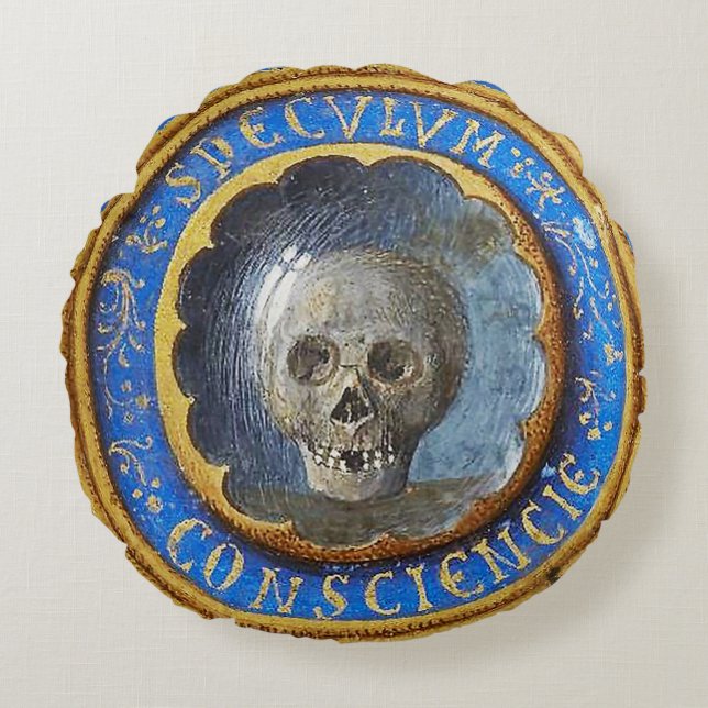 Late mittelalterlicher Manuskript-Skull Rundes Kissen (Vorderseite)