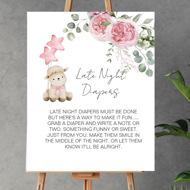 Late Night Diaper Game Sweet Little Lamb Pink Rose Poster (Von Creator hochgeladen)