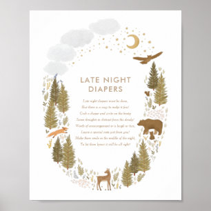 Late Night Diapers Woodland Baby Shower Sign Poster