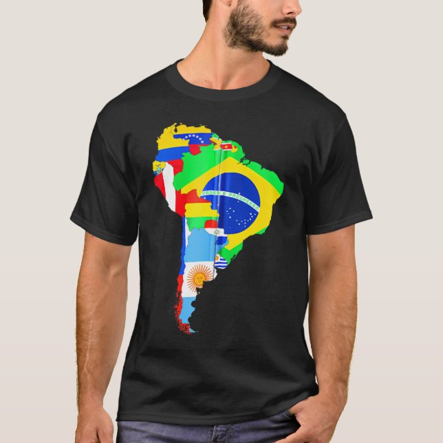 Lateinamerika Kontinentale Kartenflaggen T-Shirt (Vorderseite)