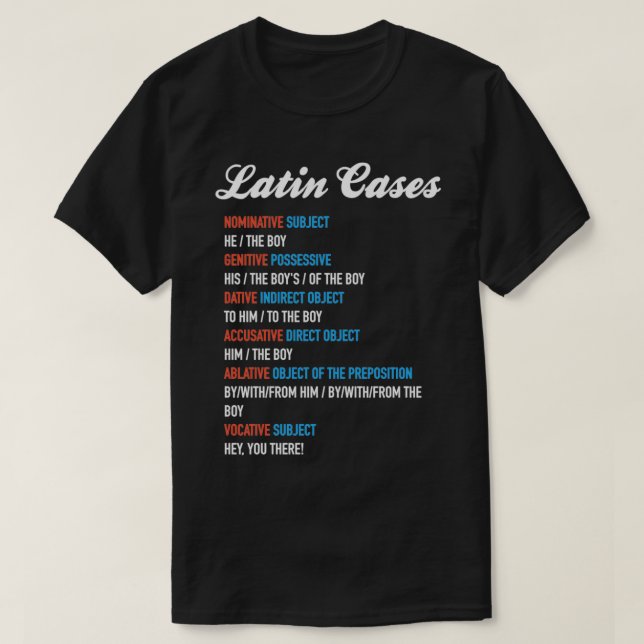 Lateinische Hüllen Nominative Dative Accusative et T-Shirt (Design vorne)