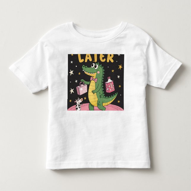 "LATER" - Retro-Cartoon-Alligator mit Überraschung Kleinkind T-shirt (Vorderseite)