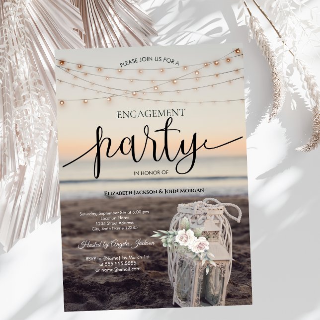 Laterne, String Lights,Blume,Beach Verlobung Einladung (Von Creator hochgeladen)
