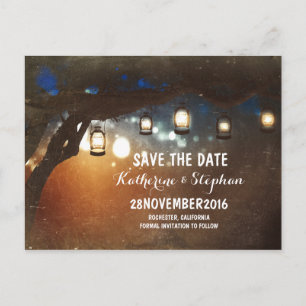 Laternen Lichter Baum rustikal Save-the-Date Postk Ankündigungspostkarte