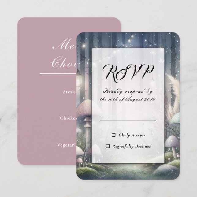 Laternenlicht-Träume Verzauberte Hochzeit im Wald RSVP Karte (Vorne/Hinten)