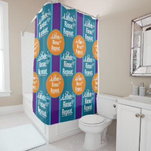 Lather Rinse Repeat Aqua Stripes Orange Spots Duschvorhang