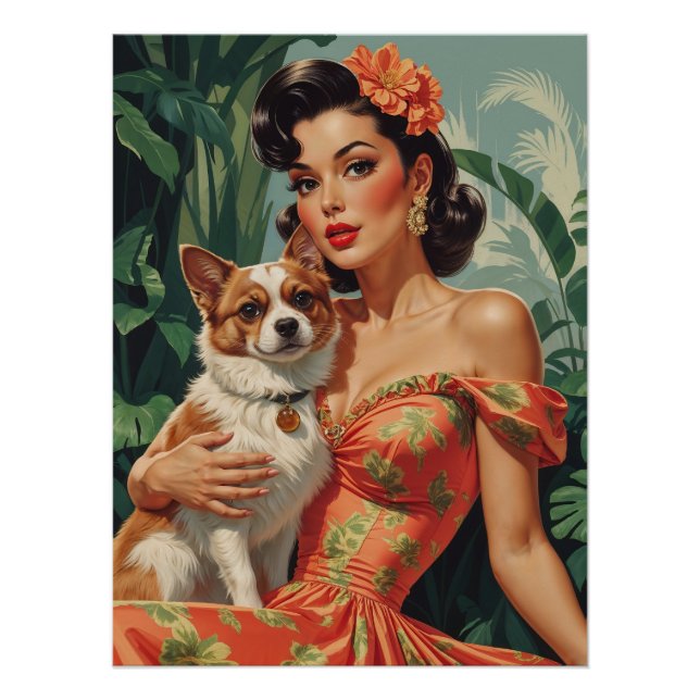 Latina Button-Up mit Niedlichem Hund Poster (Vorderseite)