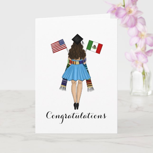 Latina Graduate Serape Mexico American Flags Grad Karte (Orchidee)