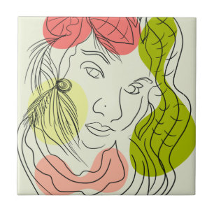 Latina Woman Art Shapes Floral Fliese