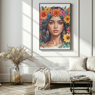 Latino American Girl Watercolor Kunstdrucken Poster