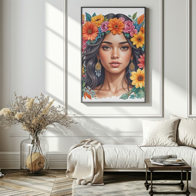 Latino American Girl Watercolor Kunstdrucken Poster (Latino American Girl Watercolor Art Print Mockup 1)