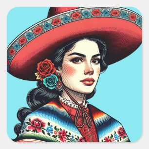 Latinx Sarape Gastgeschenk Quadratischer Aufkleber