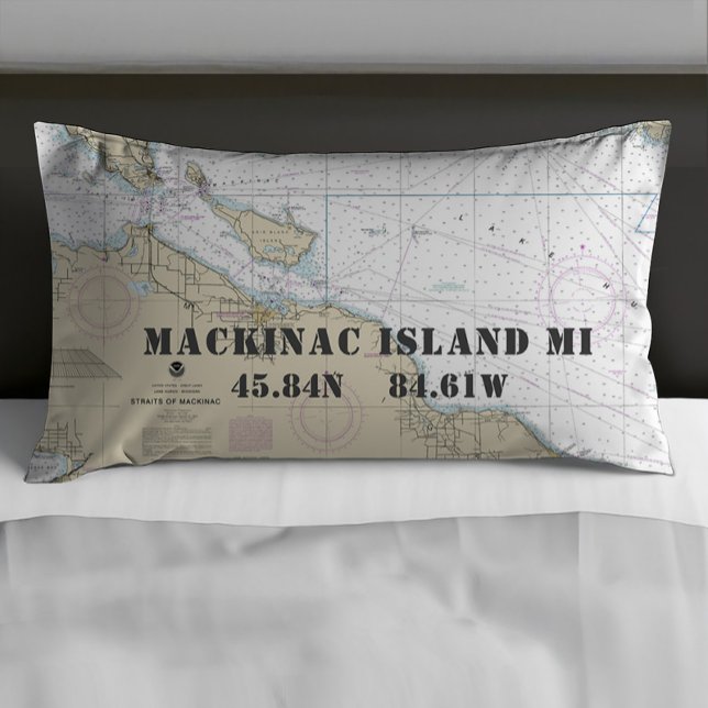 Latitude Longitude Mackinac Island Nautic Chart Kissenbezug (Von Creator hochgeladen)