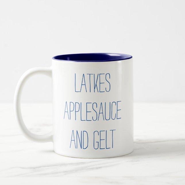 Latkes Applesauce und Gelt Zweifarbige Tasse (Links)