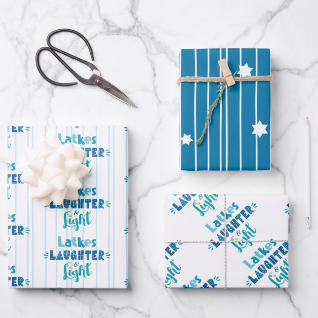 Latkes Laughter Light Modern Typografie Hanukkah Geschenkpapier Set (Vorderseite)