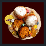 Latkes, Sufganiot (Gelee Donuts) Poster<br><div class="desc">"Jewish Ausdrücke, " offers a shopping experience as you will not find anywhere else. Welcome to our store. Tell your friends about us and send them our link: http://www.zazzle.com/YehudisL?rf=238549869542096443*</div>